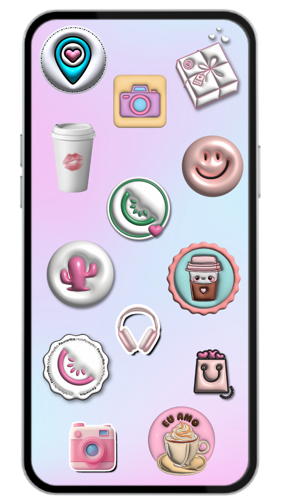 Mockup de celular com figurinhas do nicho 3D